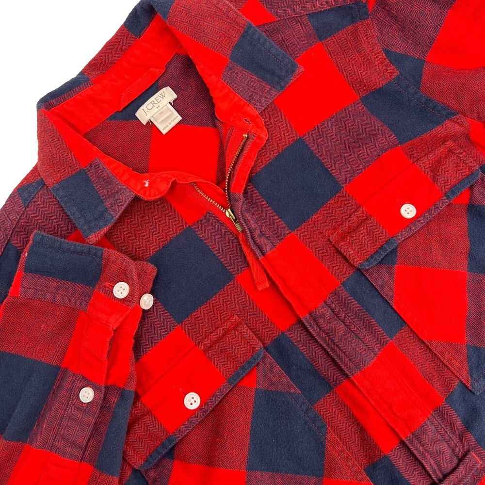 J CREW Women's Sz XS Navy Blue/Red Buffalo Plaid 1/2-Zip Pullover Flannel Shirt